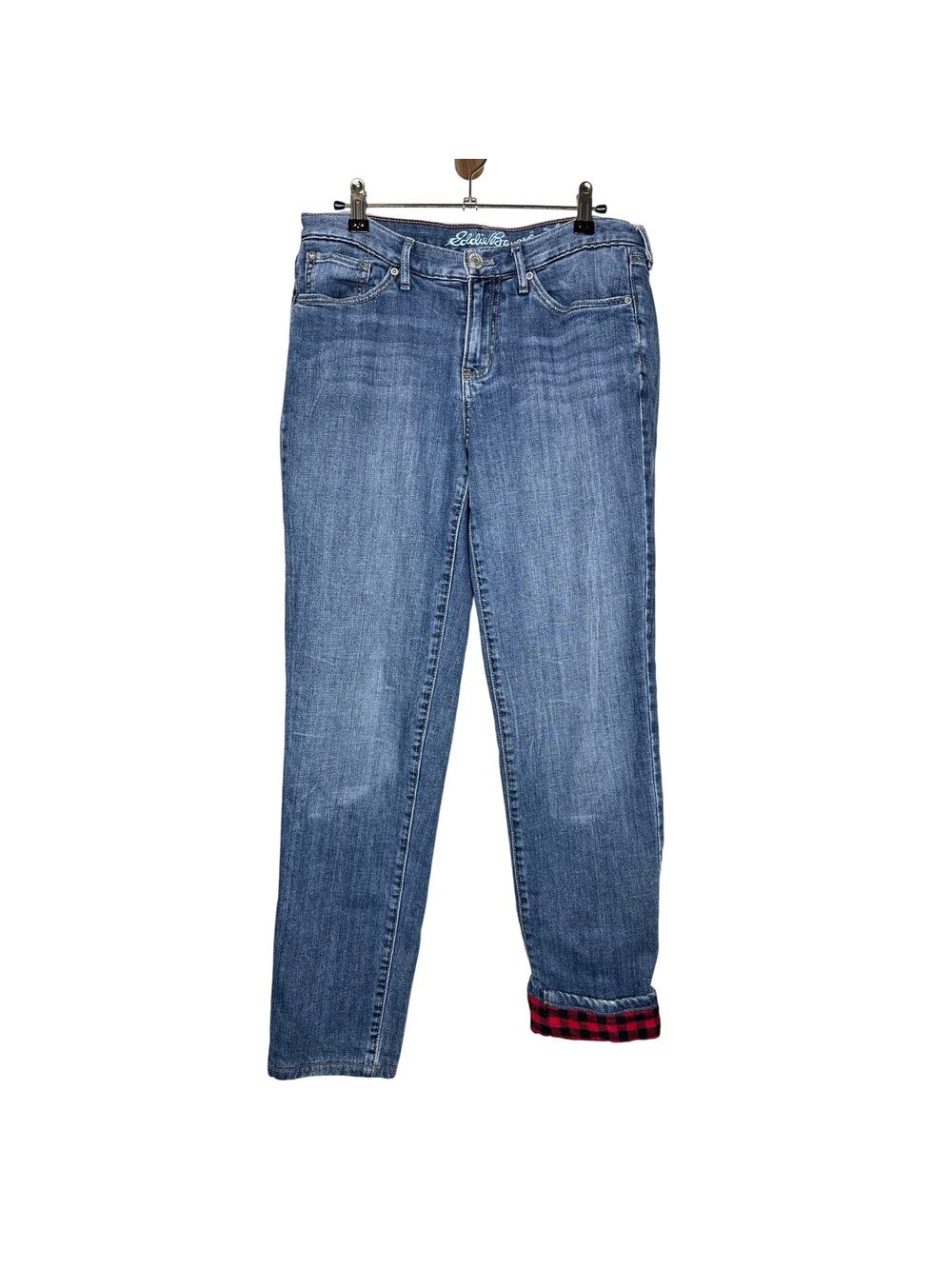 Eddie Bauer Boyfriend Relaxed Flannel Jeans Insulated Medium Wash Womens Size 2